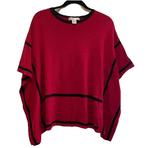 AUGUST SILK Red with Black Trim Poncho Sweater Sz S - Picture 1 of 4